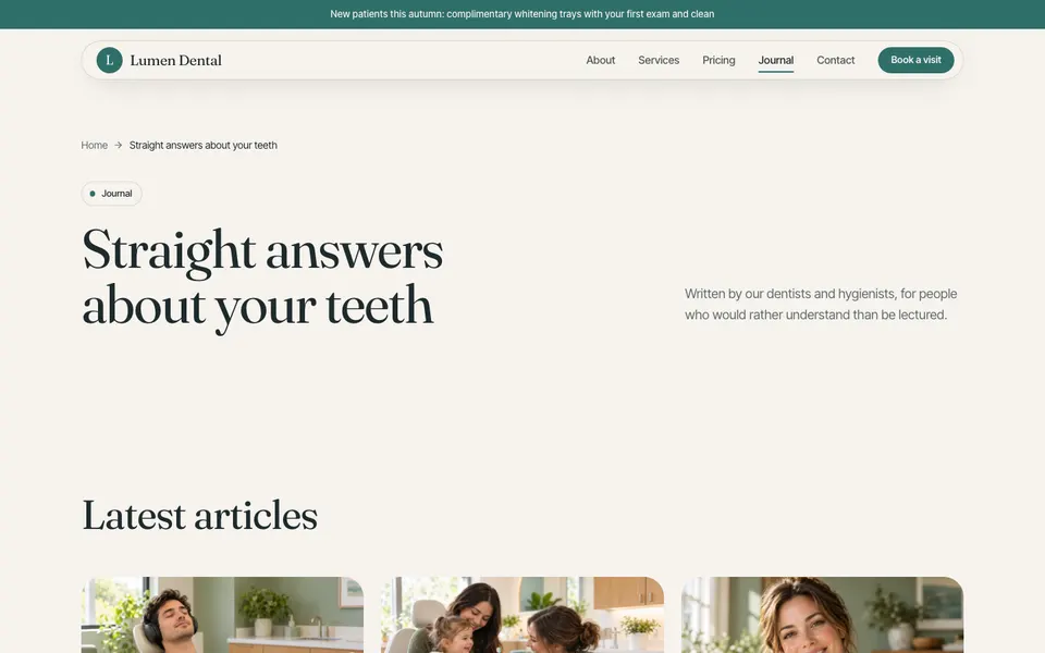 Lumen Dental Journal page