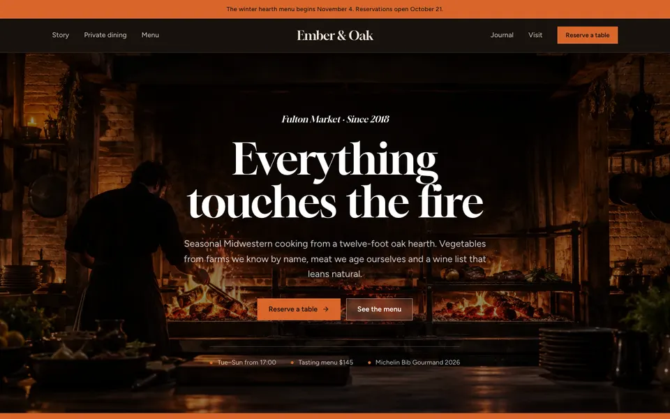 Ember & Oak, restaurant template