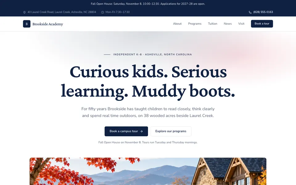 Brookside Academy, independent k–8 school template